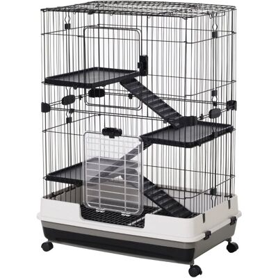 PawHut Klatka dla małych zwierząt, klatka dla królików z 4 kółkami, 3 otwory, 2 platformy, metalowa, czarna, 81,2 x 52,7 x 110 cm PawHut Klatka dla małych zwierząt, klatka dla królików z 4 kółkami, 3 otwory, 2 platformy, metalowa, czarna, 81,2 x 52,7 x 110 cm