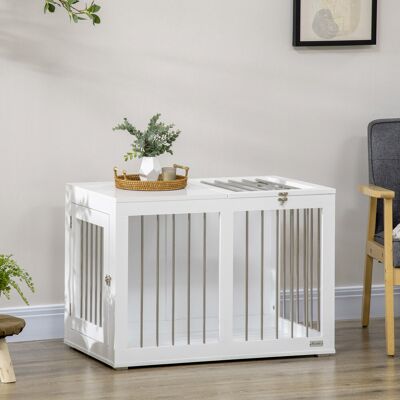 Yulinland Klatka dla psa z 2 drzwiami, box, z zamkiem, kraty stalowe, 80 cm x 50 cm x 56,5 cm, Biały + Srebrny Yulinland Klatka dla psa z 2 drzwiami, box, z zamkiem, kraty stalowe, 80 cm x 50 cm x 56,5 cm, Biały + Srebrny