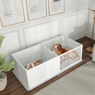 Yulinland Kojec porodowy / Whelping box dla szczeniąt, z podkładką, łatwy do czyszczenia, drewniany, 166x80x50 cm, biały Yulinland Kojec porodowy / Whelping box dla szczeniąt, z podkładką, łatwy do czyszczenia, drewniany, 166x80x50 cm, biały
