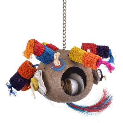 Parrot Planet Kokos z mnóstwem niespodzianek Naturalna Zabawka z drewnem i kukurydzą dla wszystkich papug Parrot Planet Kokos z mnóstwem niespodzianek Naturalna Zabawka z drewnem i kukurydzą dla wszystkich papug