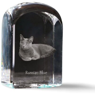 Kot rosyjski niebieski - kryształowa kostka ze zdjęciem, zdjęcie kota w krysztale, sześcienny przycisk do papieru marki Art-Dog Kot rosyjski niebieski - kryształowa kostka ze zdjęciem, zdjęcie kota w krysztale, sześcienny przycisk do papieru marki Art-Dog