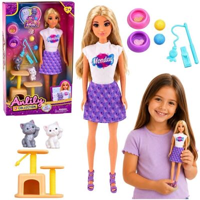 Lean Toys Lalka Anlily Z Kotkami Drapak Akcesoria Dla Kotów Miski Zabawki Zestaw Lean Toys Lalka Anlily Z Kotkami Drapak Akcesoria Dla Kotów Miski Zabawki Zestaw