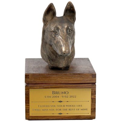 Malinois Owczarek belgijski - urna z grawerem i rzeźbą psa, ostatnie pożeganie, produkt ręcznie wykonany marki Art-Dog Malinois Owczarek belgijski - urna z grawerem i rzeźbą psa, ostatnie pożeganie, produkt ręcznie wykonany marki Art-Dog