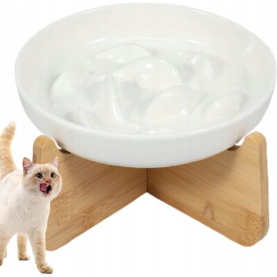 Inny producent Miska antyżarłowa kot pies ceramiczna z podstawką bambusową biała Inny producent Miska antyżarłowa kot pies ceramiczna z podstawką bambusową biała