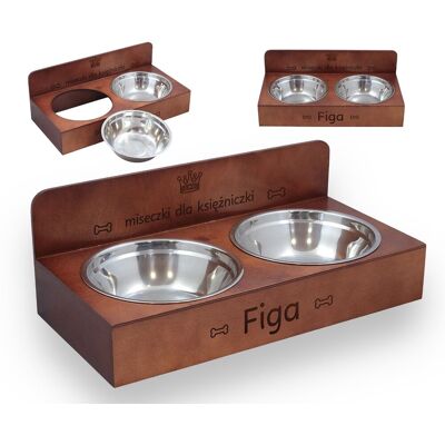 PEEWIT MISKA DLA PSA ZE STOJAKIEM PODSTAWKA PODWÓJNA DREWNIANA BRĄZOWA IMIĘ PSA PEEWIT MISKA DLA PSA ZE STOJAKIEM PODSTAWKA PODWÓJNA DREWNIANA BRĄZOWA IMIĘ PSA