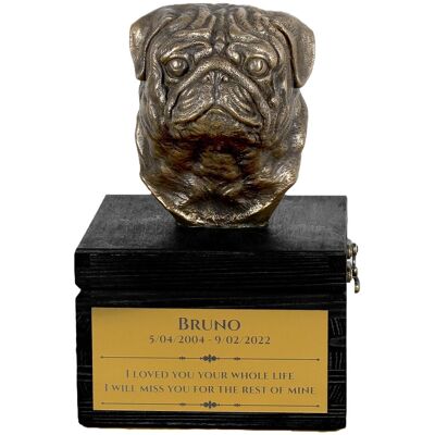 Mops, Pug, Carlin - urna z grawerem i rzeźbą psa, ostatnie pożeganie, produkt ręcznie wykonany marki Art-Dog Mops, Pug, Carlin - urna z grawerem i rzeźbą psa, ostatnie pożeganie, produkt ręcznie wykonany marki Art-Dog