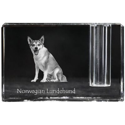 Norweski pies na maskonury, Norwegian Lundehund - stojak na długopis, kryształowy organizer ze zdjęciem psa, unikatowa ozdoba biurka marki Art-Dog Norweski pies na maskonury, Norwegian Lundehund - stojak na długopis, kryształowy organizer ze zdjęciem psa, unikatowa ozdoba biurka marki Art-Dog