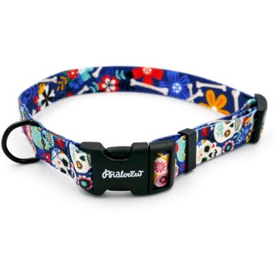 Psiakrew Obroża dla Psa Regulowana Día de los Muertos, 2 cm, dla mniejszych psów i szczeniaków czarne okucia-S 24-36 cm Psiakrew Obroża dla Psa Regulowana Día de los Muertos, 2 cm, dla mniejszych psów i szczeniaków czarne okucia-S 24-36 cm