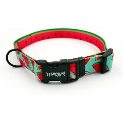 Psiakrew Obroża dla Psa Regulowana Watermelon wzór arbuzowy, wąska 2 cm, dla mniejszych psów i szczeniaków, czarne okucia-S 24-36 cm Psiakrew Obroża dla Psa Regulowana Watermelon wzór arbuzowy, wąska 2 cm, dla mniejszych psów i szczeniaków, czarne okucia-S 24-36 cm