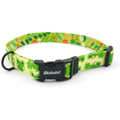 Obroża dla Psa Regulowana Zielone Żabki Psiakrew, wąska 2 cm, dla mniejszych psów i szczeniaków, okucia czarne-L 34-44 cm Obroża dla Psa Regulowana Zielone Żabki Psiakrew, wąska 2 cm, dla mniejszych psów i szczeniaków, okucia czarne-L 34-44 cm