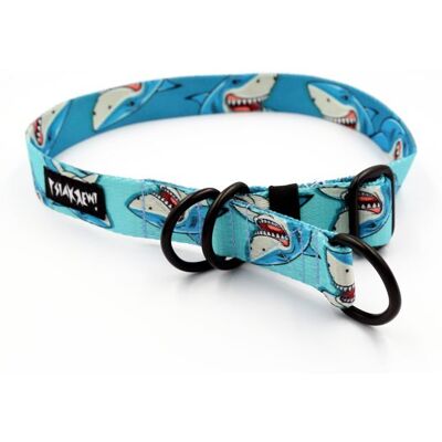 Psiakrew Obroża półzaciskowa Shark szeroka na 2,5 cm, dla średnich i większych psów, czarne dodatki-M/L Psiakrew Obroża półzaciskowa Shark szeroka na 2,5 cm, dla średnich i większych psów, czarne dodatki-M/L