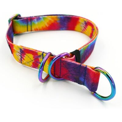 Psiakrew Obroża półzaciskowa Tie Dye szeroka na 2,5 cm, dla średnich i większych psów, holo okucia-L/XL Psiakrew Obroża półzaciskowa Tie Dye szeroka na 2,5 cm, dla średnich i większych psów, holo okucia-L/XL