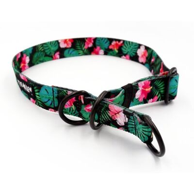 Psiakrew Obroża półzaciskowa Tropical Monstera szeroka na 2,5 cm, dla średnich i większych psów, czarne dodatki-L/XL Psiakrew Obroża półzaciskowa Tropical Monstera szeroka na 2,5 cm, dla średnich i większych psów, czarne dodatki-L/XL