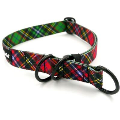Obroża półzaciskowa w szkocką kratę Tartan Psiakrew szeroka 2,5 cm średni i duży pies czarne okucia-M/L Obroża półzaciskowa w szkocką kratę Tartan Psiakrew szeroka 2,5 cm średni i duży pies czarne okucia-M/L