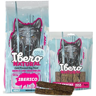 Pakiet dla dorosłych psów ras średnich i dużych: Ibero Cold Press Adult Medium/Large Iberico + Mięsny przysmak z kolagenem Pakiet dla dorosłych psów ras średnich i dużych: Ibero Cold Press Adult Medium/Large Iberico + Mięsny przysmak z kolagenem