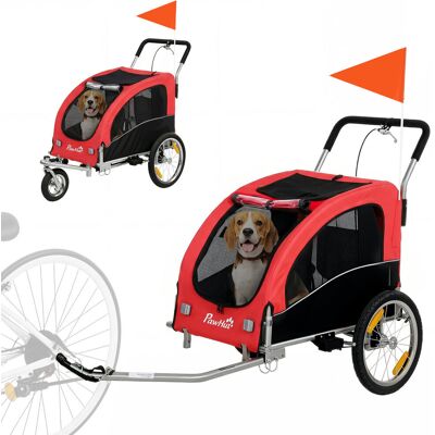 PawHut 2-w-1 przyczepka rowerowa i wózek dla psa do 20 kg, czerwona PawHut 2-w-1 przyczepka rowerowa i wózek dla psa do 20 kg, czerwona
