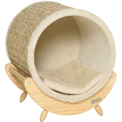 PawHut Cat Cave łóżko dla kota z półką domek dla kota chata dla kota z drapakiem kryty drewno sosnowe flanelowe khaki+natural+beż 41 x 38 x 43 cm PawHut Cat Cave łóżko dla kota z półką domek dla kota chata dla kota z drapakiem kryty drewno sosnowe flanelowe khaki+natural+beż 41 x 38 x 43 cm