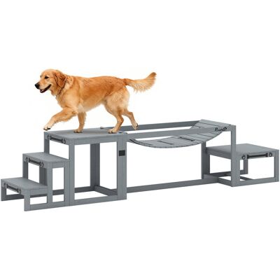 PawHut Dog Agility Set, 3-częściowy zestaw sprzętu do agility z mostem, schodami, platformą, sprzęt do tresury psów wykonany z drewna jodłowego dla .. PawHut Dog Agility Set, 3-częściowy zestaw sprzętu do agility z mostem, schodami, platformą, sprzęt do tresury psów wykonany z drewna jodłowego dla ..