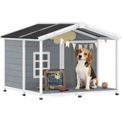 PawHut Dog Kennel, Drewniana buda dla psa, 103 x 107 x 83, 5 cm, podwyższona psia jaskinia z otwieranym dachem z asfaltu, taras, okno, zewnętrzna bu.. PawHut Dog Kennel, Drewniana buda dla psa, 103 x 107 x 83, 5 cm, podwyższona psia jaskinia z otwieranym dachem z asfaltu, taras, okno, zewnętrzna bu..
