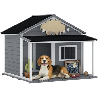 PawHut Dog Kennel, wodoodporna drewniana buda dla psa z tarasem, dachem asfaltowym, oknem, 124 x 112 x 105 cm, zewnętrzna buda dla dużych psów, do u.. PawHut Dog Kennel, wodoodporna drewniana buda dla psa z tarasem, dachem asfaltowym, oknem, 124 x 112 x 105 cm, zewnętrzna buda dla dużych psów, do u..