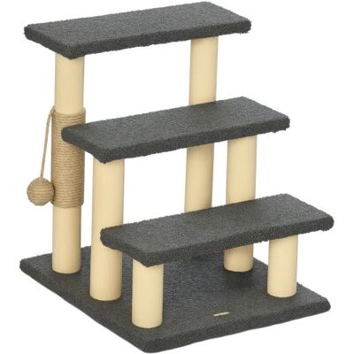 PawHut Drabinka dla kota 3-stopniowa, 48 cm drapak z drapakiem sześciennym, drabina dla psa z zabawką, schody na wysokie łóżka, drewno sosnowe, szar.. PawHut Drabinka dla kota 3-stopniowa, 48 cm drapak z drapakiem sześciennym, drabina dla psa z zabawką, schody na wysokie łóżka, drewno sosnowe, szar..