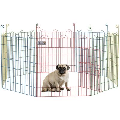 PawHut ogrodzenie dla szczeniąt, 8 paneli, stal, wielokolorowe, Ø 156x60 cm PawHut ogrodzenie dla szczeniąt, 8 paneli, stal, wielokolorowe, Ø 156x60 cm