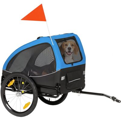PawHut składana przyczepka rowerowa dla psów, z odblaskami, siatkowym oknem, kołami, drzwiami i chorągiewką bezpieczeństwa, dla psów do 20 kg, niebi.. PawHut składana przyczepka rowerowa dla psów, z odblaskami, siatkowym oknem, kołami, drzwiami i chorągiewką bezpieczeństwa, dla psów do 20 kg, niebi..