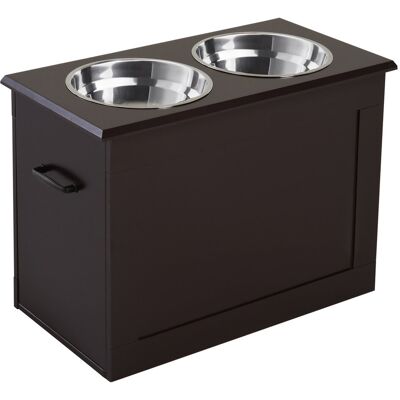 Yulinland PawHut Stacja karmienia dla dużych psów podwyższona, stojak MDF + 2 miski inox 60 × 30 × 41 cm, brązowa Yulinland PawHut Stacja karmienia dla dużych psów podwyższona, stojak MDF + 2 miski inox 60 × 30 × 41 cm, brązowa