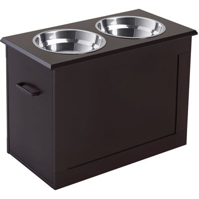 Yulinland PawHut Stacja karmienia dla psa, 2 miski ze stali nierdzewnej, ukryty schowek, 60 × 30 × 41 cm, czarno-srebrna Yulinland PawHut Stacja karmienia dla psa, 2 miski ze stali nierdzewnej, ukryty schowek, 60 × 30 × 41 cm, czarno-srebrna