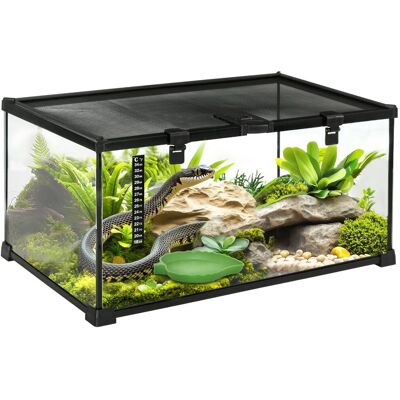 PawHut Terrarium dla Gadów Skrzynia dla Gadów Szkło Amfibiów Pajęczaki z Termometrem Siedlisko dla Gadów Metal Czarny 50 x 30 x 25 cm PawHut Terrarium dla Gadów Skrzynia dla Gadów Szkło Amfibiów Pajęczaki z Termometrem Siedlisko dla Gadów Metal Czarny 50 x 30 x 25 cm