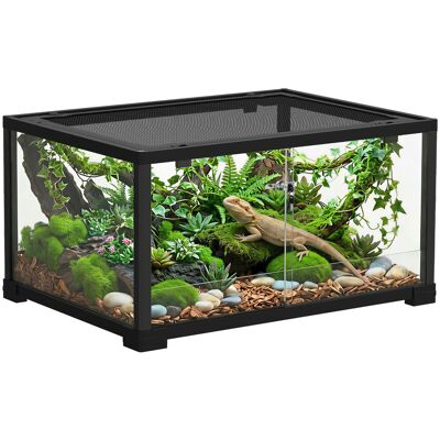 PawHut Terrarium dla gadów, terrarium szklane, karmnik dla gadów z przesuwanymi drzwiami, zamknięcie zabezpieczające przed ucieczką dla pająków skak.. PawHut Terrarium dla gadów, terrarium szklane, karmnik dla gadów z przesuwanymi drzwiami, zamknięcie zabezpieczające przed ucieczką dla pająków skak..