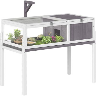 PawHut Terrarium dla żółwi z drewna z domkiem i przezroczystym oknem PawHut Terrarium dla żółwi z drewna z domkiem i przezroczystym oknem