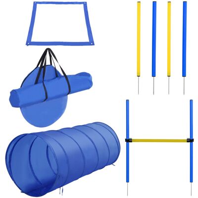 PawHut Zestaw do agility dla psa - Treningowe wyposażenie z tunelem, slalomem, przeszkodami i polem startowym - Niebieski i Żółty PawHut Zestaw do agility dla psa - Treningowe wyposażenie z tunelem, slalomem, przeszkodami i polem startowym - Niebieski i Żółty