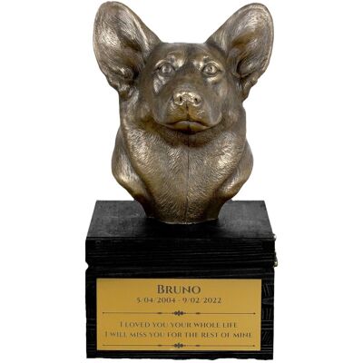 Pembroke Welsh Corgi - urna z grawerem i rzeźbą psa, ostatnie pożeganie, produkt ręcznie wykonany marki Art-Dog Pembroke Welsh Corgi - urna z grawerem i rzeźbą psa, ostatnie pożeganie, produkt ręcznie wykonany marki Art-Dog