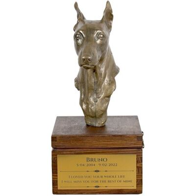 Pinczer miniaturowy - skrzynia pamiątkowa psa ze statuetką, mała skrzynia dla psa, personalizowana skrzynia z popiersiem psa marki Art-Dog Pinczer miniaturowy - skrzynia pamiątkowa psa ze statuetką, mała skrzynia dla psa, personalizowana skrzynia z popiersiem psa marki Art-Dog