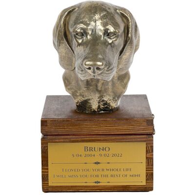 Posokowiec bawarski - skrzynia pamiątkowa psa ze statuetką, mała skrzynia dla psa, personalizowana skrzynia z popiersiem psa marki Art-Dog Posokowiec bawarski - skrzynia pamiątkowa psa ze statuetką, mała skrzynia dla psa, personalizowana skrzynia z popiersiem psa marki Art-Dog