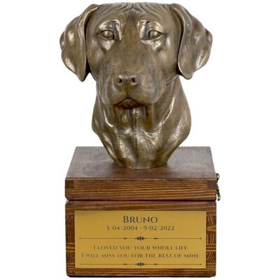 ART Rhodesian Ridgeback, Afrykański pies na lwy - skrzynia pamiątkowa psa ze statuetką, mała skrzynia dla psa, personalizowana skrzynia z popiersiem psa.. ART Rhodesian Ridgeback, Afrykański pies na lwy - skrzynia pamiątkowa psa ze statuetką, mała skrzynia dla psa, personalizowana skrzynia z popiersiem psa..