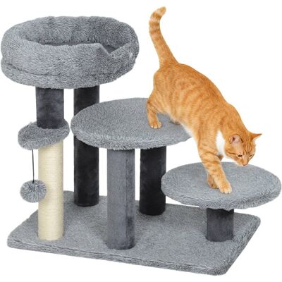 Schody dla kota PawHut, 3-stopniowe, z legowiskiem, piłką, schodami dla psa, schodami dla kotów do 5 kg, pluszowe, szare, 60 x 40 x 56 cm Schody dla kota PawHut, 3-stopniowe, z legowiskiem, piłką, schodami dla psa, schodami dla kotów do 5 kg, pluszowe, szare, 60 x 40 x 56 cm