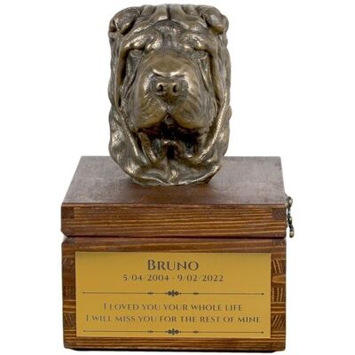 Shar Pei - skrzynia pamiątkowa psa ze statuetką, mała skrzynia dla psa, personalizowana skrzynia z popiersiem psa marki Art-Dog Shar Pei - skrzynia pamiątkowa psa ze statuetką, mała skrzynia dla psa, personalizowana skrzynia z popiersiem psa marki Art-Dog
