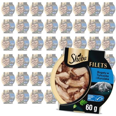Sheba Filets 48x60g Mokra Karma Dla Kota Z Kurczakiem I Tuńczykiem W Sosie Sheba Filets 48x60g Mokra Karma Dla Kota Z Kurczakiem I Tuńczykiem W Sosie