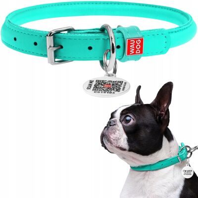 Collar Company Skórzana obroża dla psa WAUDOG Glamour z paszportem QR, okrągła, miętowa, rozmiar XL, 53-63 cm 13 mm Collar Company Skórzana obroża dla psa WAUDOG Glamour z paszportem QR, okrągła, miętowa, rozmiar XL, 53-63 cm 13 mm