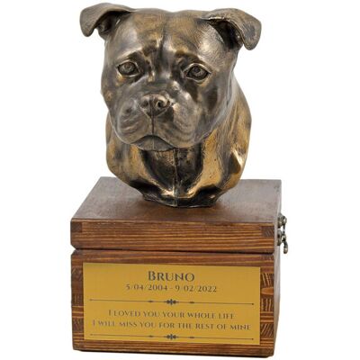 ART Staffordshire Bull Terrier, Staffik, Staffi I - skrzynia pamiątkowa psa ze statuetką, mała skrzynia dla psa, personalizowana skrzynia z popiersiem p.. ART Staffordshire Bull Terrier, Staffik, Staffi I - skrzynia pamiątkowa psa ze statuetką, mała skrzynia dla psa, personalizowana skrzynia z popiersiem p..