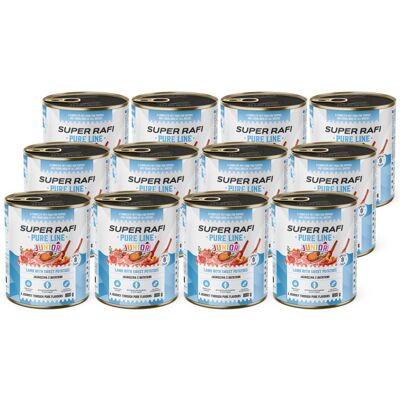 Super Rafi Pure Line Junior Mokra Karma Dla Szczeniąt I Młodych Psów - Jagnięcina Z Batatami Zestaw 12 X 800 G Super Rafi Pure Line Junior Mokra Karma Dla Szczeniąt I Młodych Psów - Jagnięcina Z Batatami Zestaw 12 X 800 G