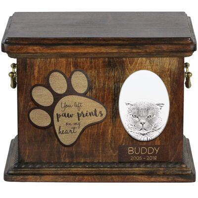 Szkocki fold - skrzynia pamiątkowa kota, skrzynia dla kota ze zdjęciem, personalizowane pudełko na kocie pamiątki marki Art-Dog Szkocki fold - skrzynia pamiątkowa kota, skrzynia dla kota ze zdjęciem, personalizowane pudełko na kocie pamiątki marki Art-Dog