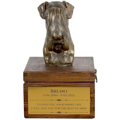 Sznaucer, Schnauzer II - skrzynia pamiątkowa psa ze statuetką, mała skrzynia dla psa, personalizowana skrzynia z popiersiem psa marki Art-Dog Sznaucer, Schnauzer II - skrzynia pamiątkowa psa ze statuetką, mała skrzynia dla psa, personalizowana skrzynia z popiersiem psa marki Art-Dog