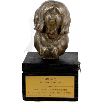 Terier tybetański, Tibetan Terrier - urna z grawerem i rzeźbą psa, ostatnie pożeganie, produkt ręcznie wykonany marki Art-Dog Terier tybetański, Tibetan Terrier - urna z grawerem i rzeźbą psa, ostatnie pożeganie, produkt ręcznie wykonany marki Art-Dog