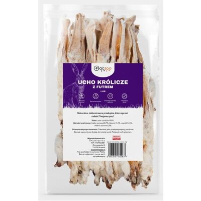 Ucho Królicze z futrem przysmak dla psa 1 kg GACZOO 100% naturalny gryzak Ucho Królicze z futrem przysmak dla psa 1 kg GACZOO 100% naturalny gryzak