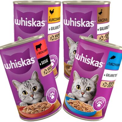 WHISKAS Adult 4 Smaki 24x400g Mokra Karma Dla Dorosłych Kotów Kurczak Wołowina Tuńczyk Kaczka WHISKAS Adult 4 Smaki 24x400g Mokra Karma Dla Dorosłych Kotów Kurczak Wołowina Tuńczyk Kaczka
