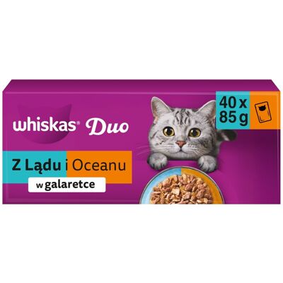Whiskas Duo Adult Karma Mokra Z Lądu I Oceanu W Galaretce, 40 X 85 G Whiskas Duo Adult Karma Mokra Z Lądu I Oceanu W Galaretce, 40 X 85 G