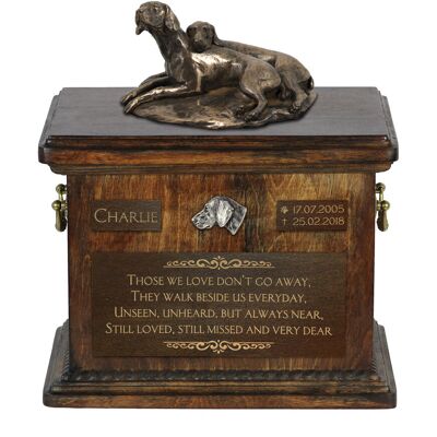 Wyżeł weimarski, Weimaraner - skrzynia pamiątkowa psa, skrzynia ze statuetką, personalizowana skrzynia na psie pamiątki marki Art-Dog Wyżeł weimarski, Weimaraner - skrzynia pamiątkowa psa, skrzynia ze statuetką, personalizowana skrzynia na psie pamiątki marki Art-Dog